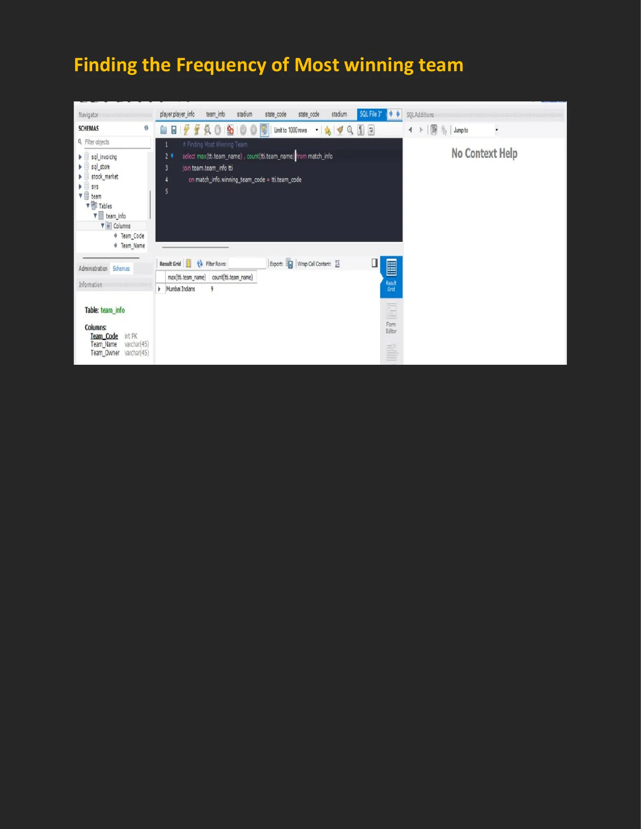 From SQL to results / the original query output